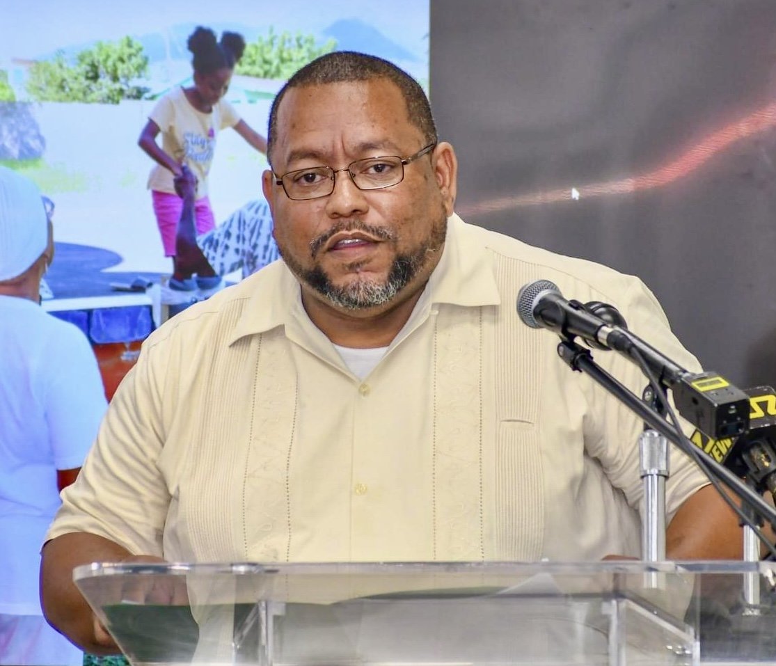Nigel Encalada delivering an address at the Cultural Policy Validation Program in St. Kitts and Nevis